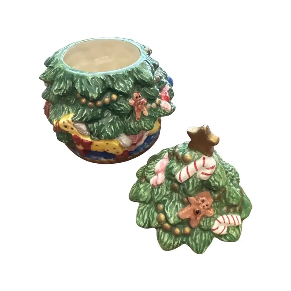 Vintage Fitz & Floyd 1992 Christmas Tree 2 pc Sugar Bowl